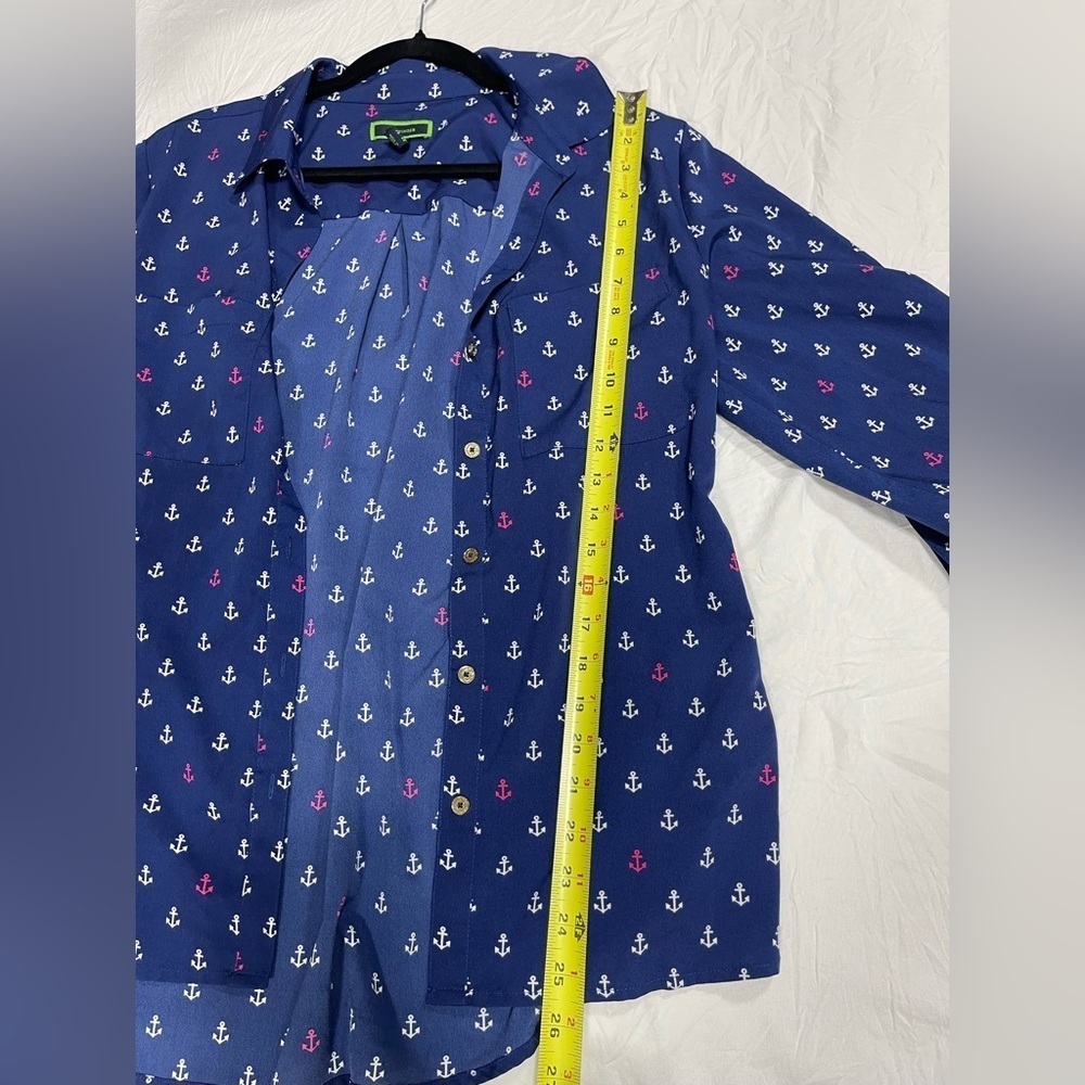C. Wonder Anchor print navy button down blouse women’s 10 - Picture 12 of 15